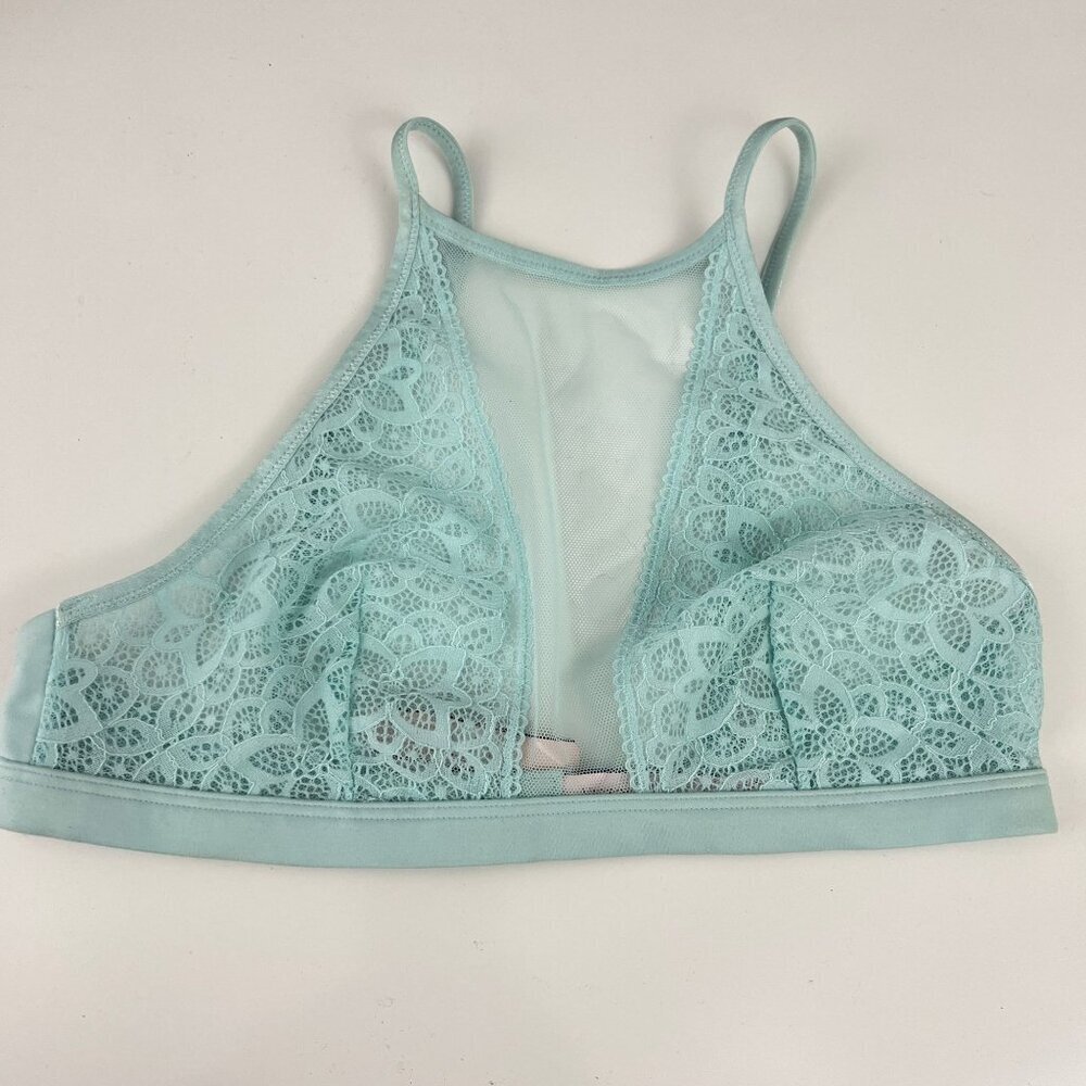 Victorias Secret Aqua Lace High Neck Bralette W Adjustable Straps & Back Closure